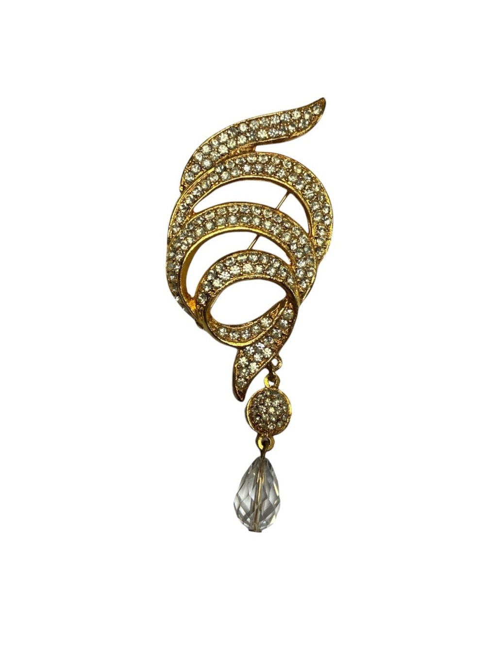 Coro Gold Rhinestone Teardrop Dangle Brooch